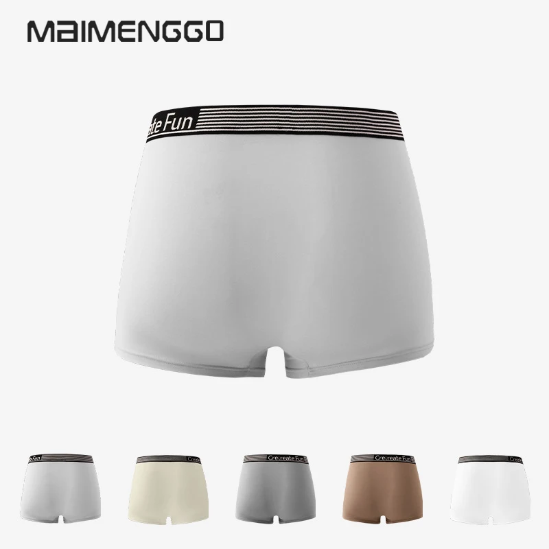 5 Pcs Men's Underwear Combination Set Solid Color Printed US Plus Medium Waist Flat Angle Underwear