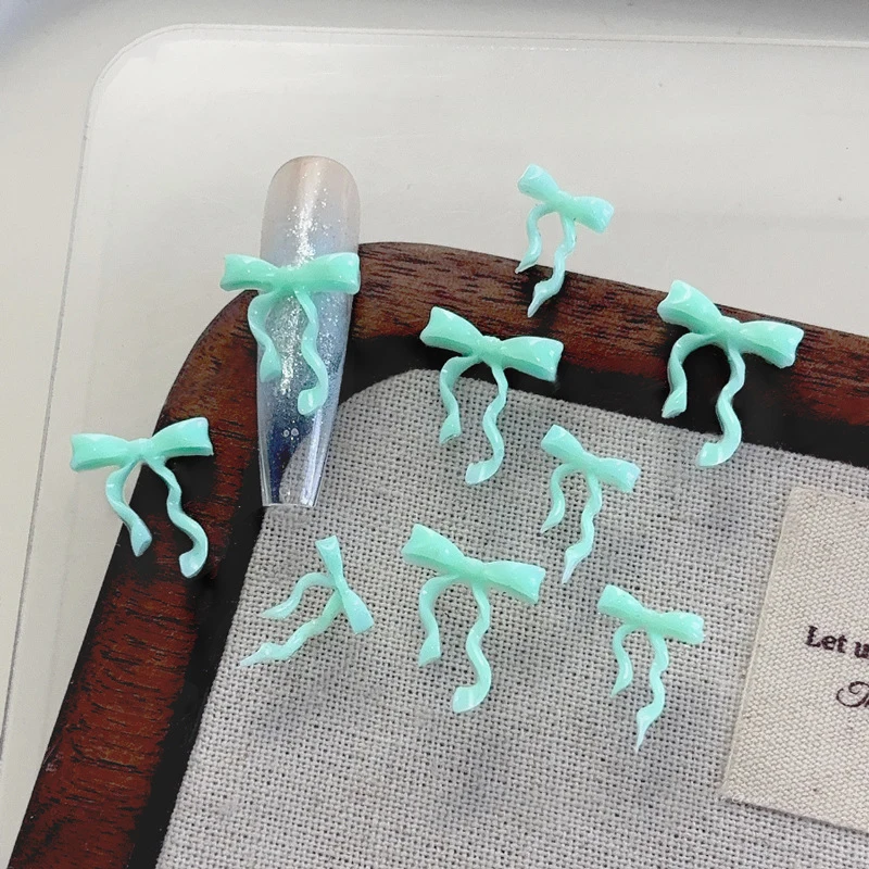 30/50 Uds. De dijes para uñas con lazo de resina 3D, lazo verde menta, decoración artística para uñas, funda para teléfono, Clip para el pelo, accesorios para manualidades DIY