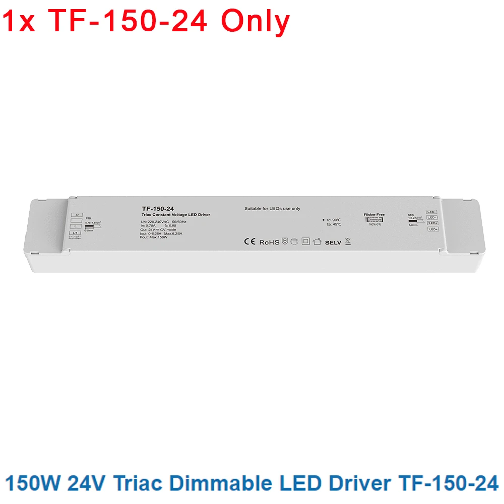 Skydance 40W 75W 150W Triac Dimmen Constante Spanning LED Driver Drukschakelaar DC12V 24V dimbare Voeding Fase-snijden Dimmer