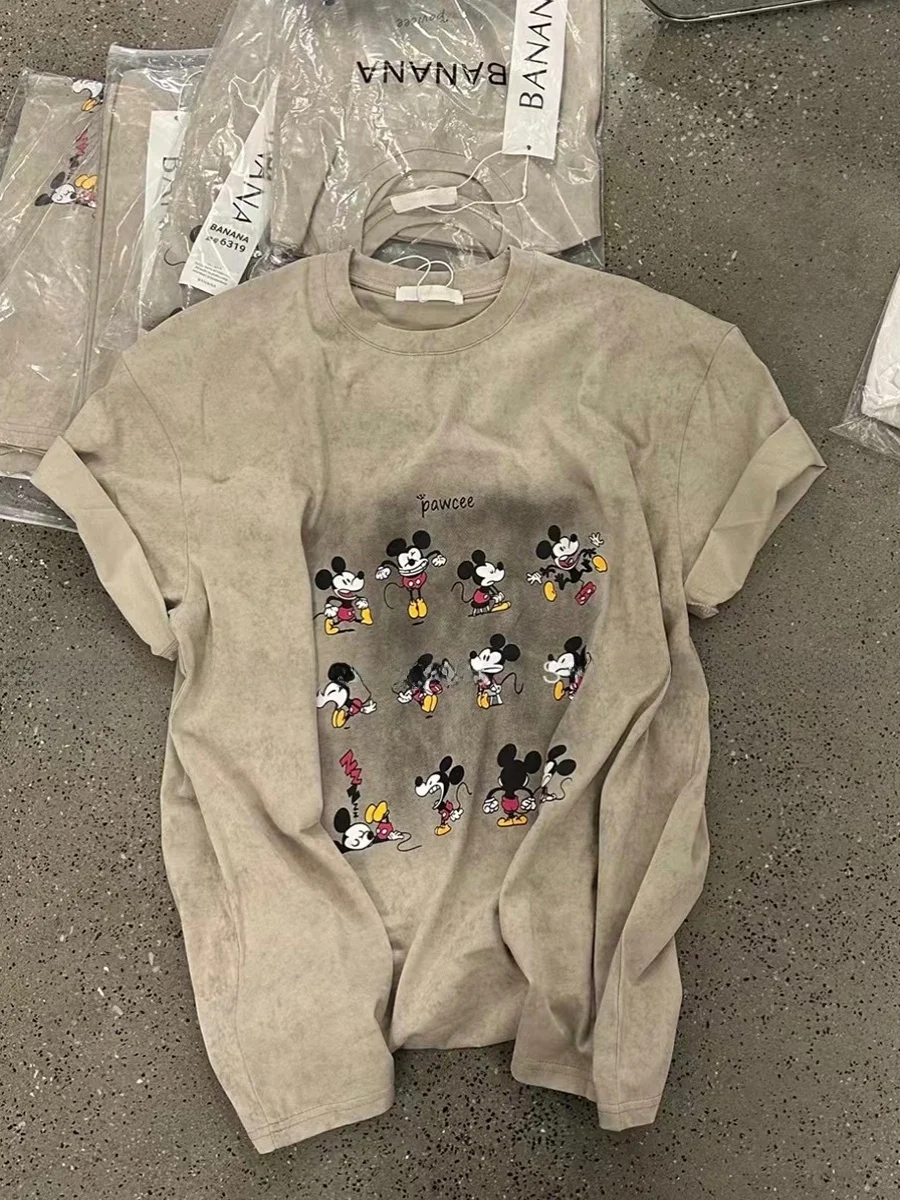 ゆったりとしたオルトスヴェ漫画Tシャツ レディース 韓国風 夏トップス 年齢に優しい 多用途 カジュアル ラウンドネック