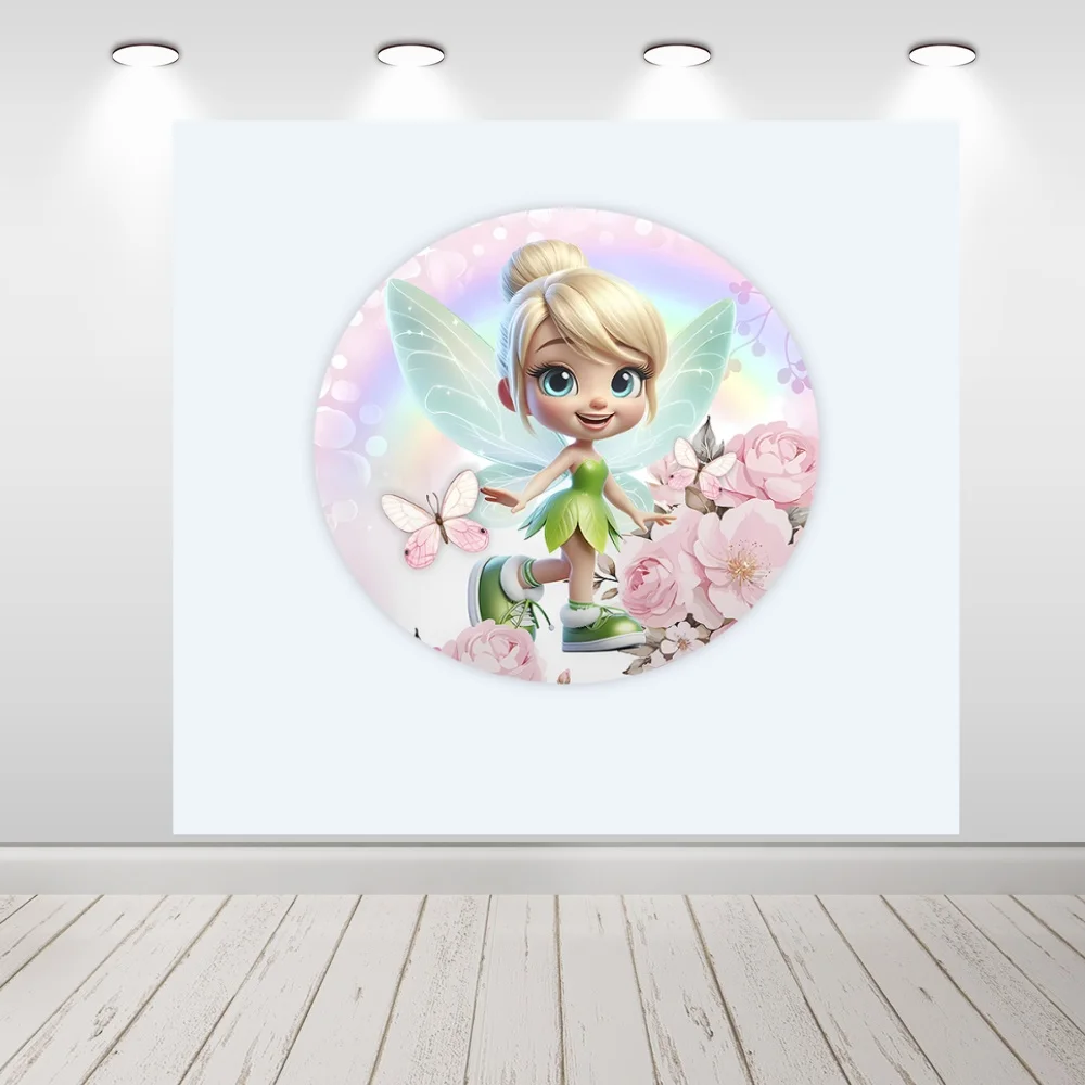 Disney verde bosque Tinkerbell tema Baby Shower círculo redondo telón de fondo cubierta Hada princesa niñas fondo cubiertas de cilindro