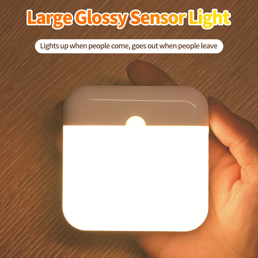 

Wireless LED Night Lights Motion Sensor Square Cabinet Lamp USB Rechargeable For Bedroom Kitchen Stair Hallway Wardrobe Lighting