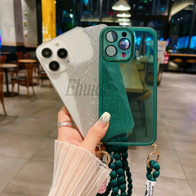 Crossbody Strap Case For Samsung Galaxy S26 S25 S24 Ultra S21 S20 S23 FE S22 Plus A57 Glitter Neck Plush Lanyard Rope Soft Cover