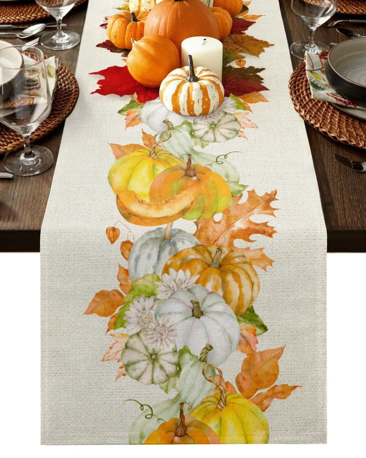 Thanksgiving Autumn Maple Leaves Table Runner Christmas Dinner Table Cloth Wedding Party Decor Cotton Linen Tablecloth