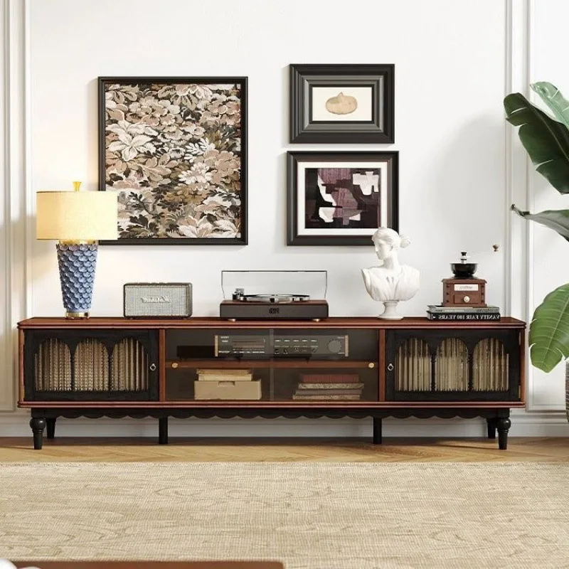 DSA solid wood TV cabinet retro living room coffee table small apartment combination storage black TV cabinet