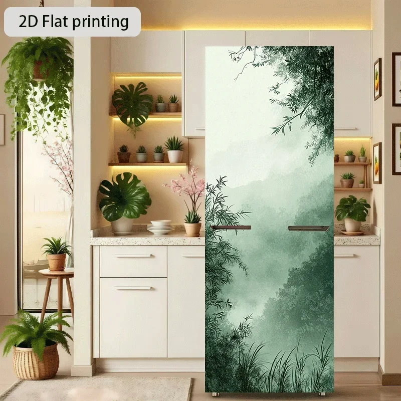 1pc of Refrigerator Sticker, 60×180 Cm, Featuring a Misty Green Mountain Theme Design. Self-Adhesive Wall Decoration Suitable