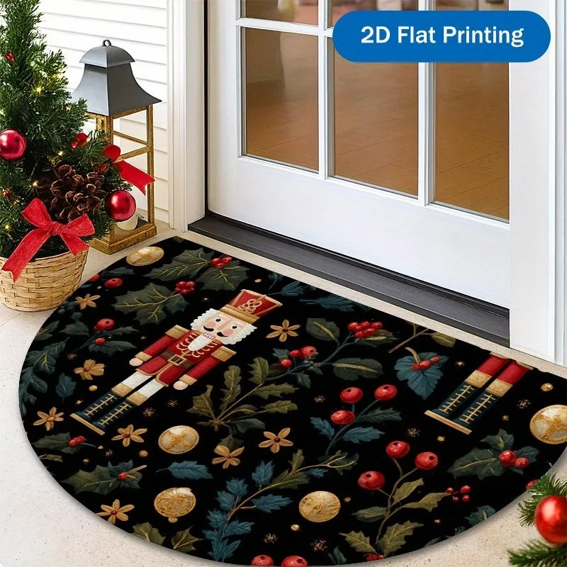 Vintage Jingle Bells Semi Circle Doormat Christmas Bowknot Festive Welcome Mat