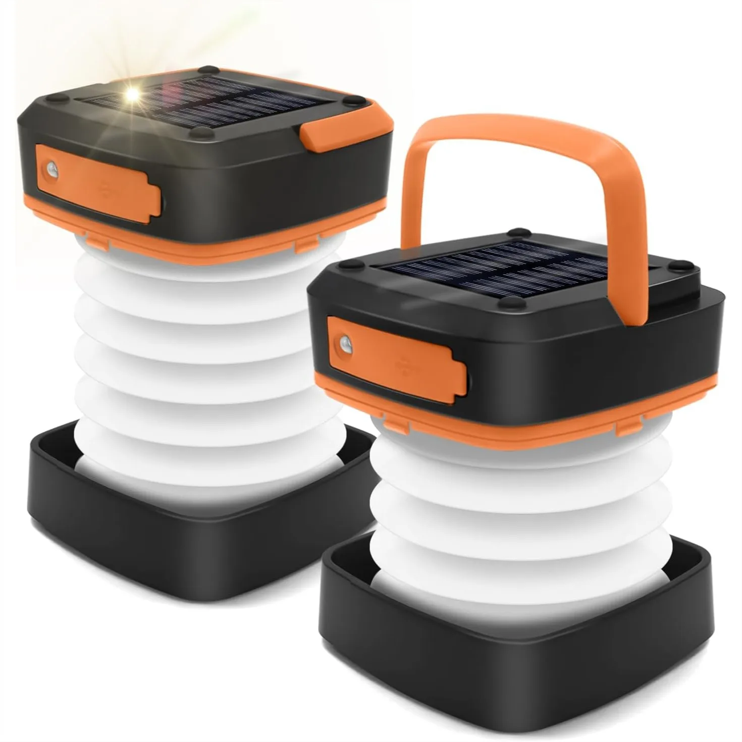 

Folding Solar Camping Lantern Flashlights, Collapsible USB Rechargeable Hanging Light for Camping Emergencies
