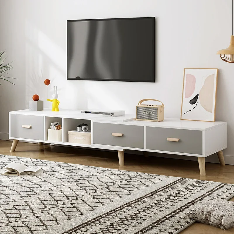 Wooden TV Stand With Storage Cubes Nordic TV Console Adjustable TV Cabinet for Living Rooms and Bedrooms