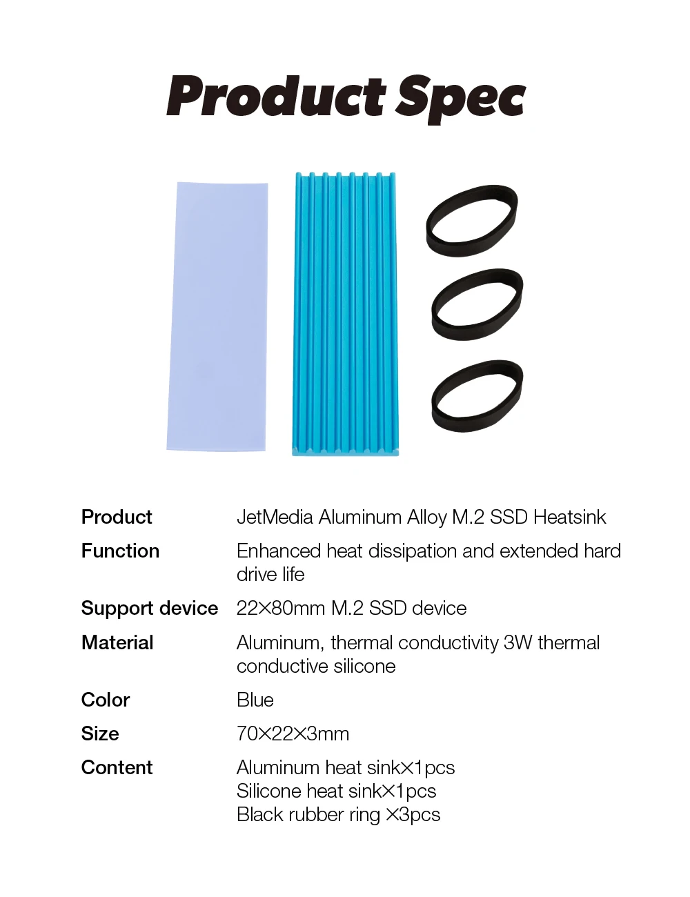 Jetmedia JM-HS02 Aluminium Legering M.2 Ssd Heatsink Hoge Warmte-Dissipatie Snelle Installatie