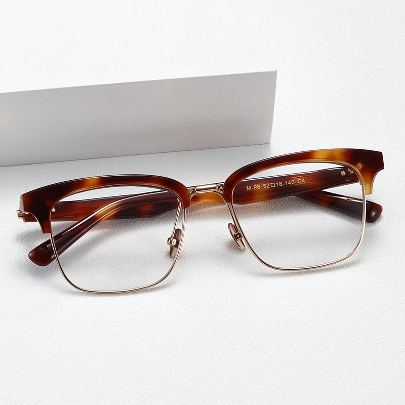 Business half frame literary glasses Frame men\'s and women\'s large face eyebrow line square frame retro optical prescription gla