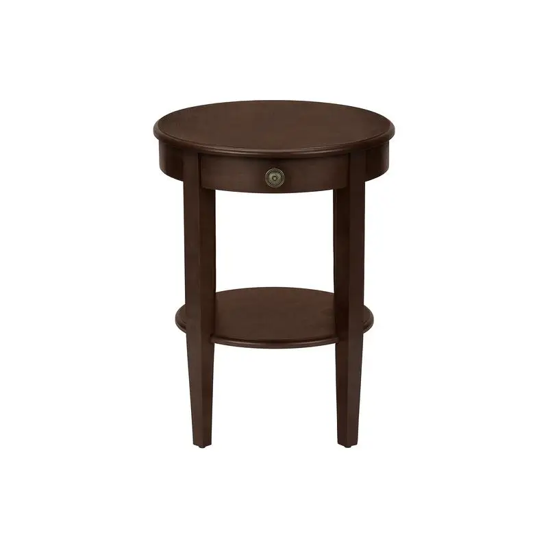 Round 2-Tier Accent Side Table, Nightstand, Brown Veneer, Transitional Design for Bedroom & Living Room