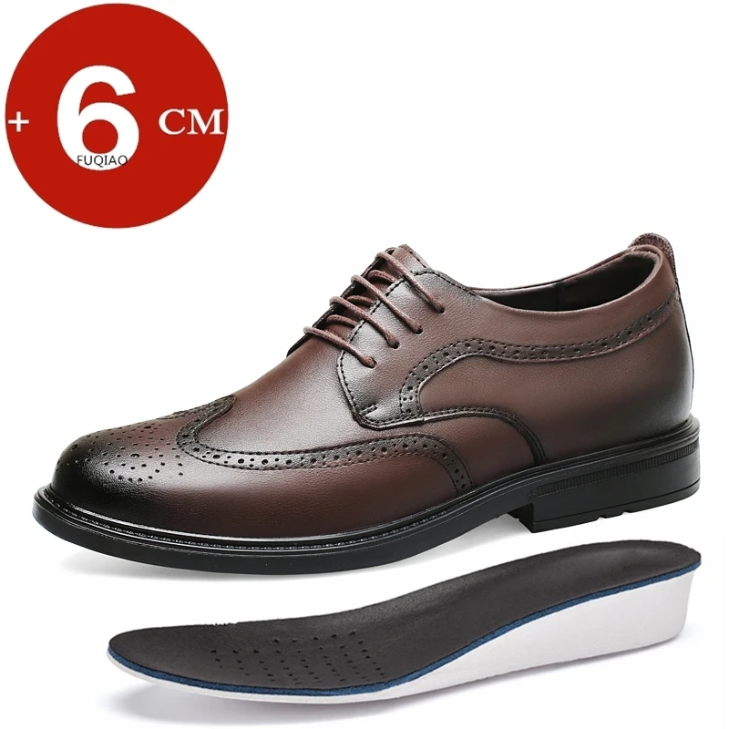 Plus Size 50 Elevator Shoes 6CM Men Inner Height Increasing Brogues Leather Shoes Man Business Invisible Heighten Wedding Shoes