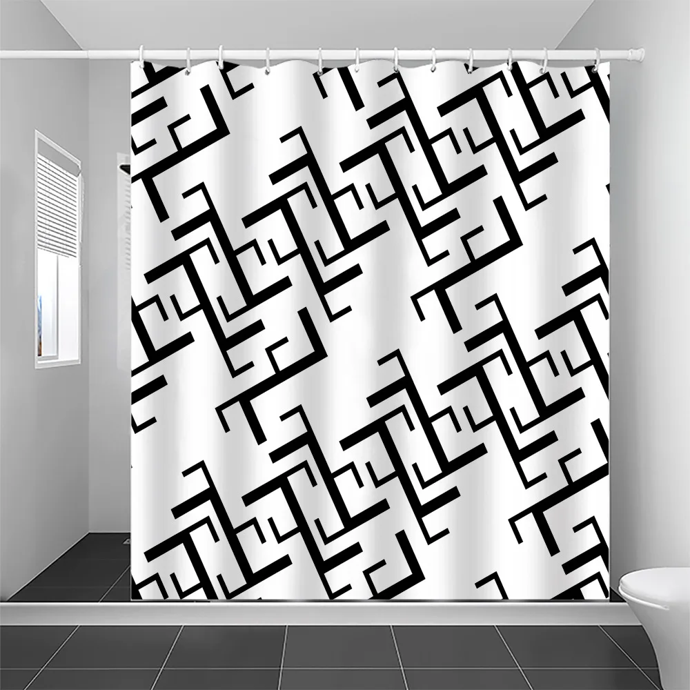 

Geometric Black and White Grid Series Shower Curtain Washable Dirt-Resistant Shower Head waterproof Polyester Bath Curtain