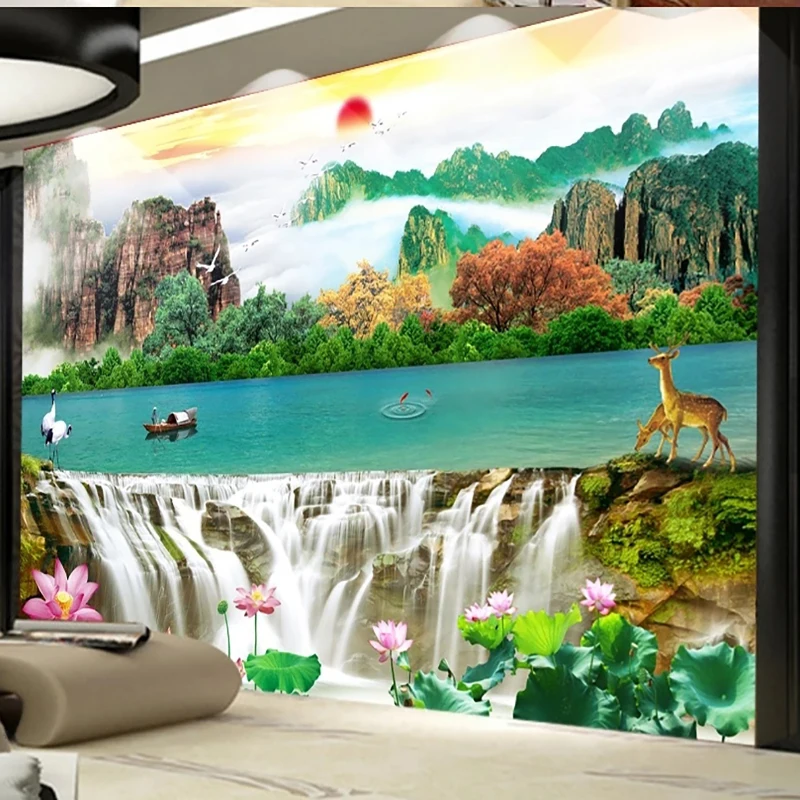 

Custom 3D Wall Murals Beautiful Chinese Waterfall Scenery Photo Wallpaper Living Room Bedroom Study Background Decor Poster