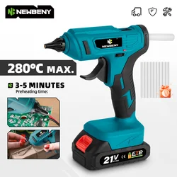 NEWBENY 280°C Hot Melt Glue Gun Portable Rechargeable with 10pcs 11mm Glue Sticks DIY Repair Tool For Makita 18V Battery Pin