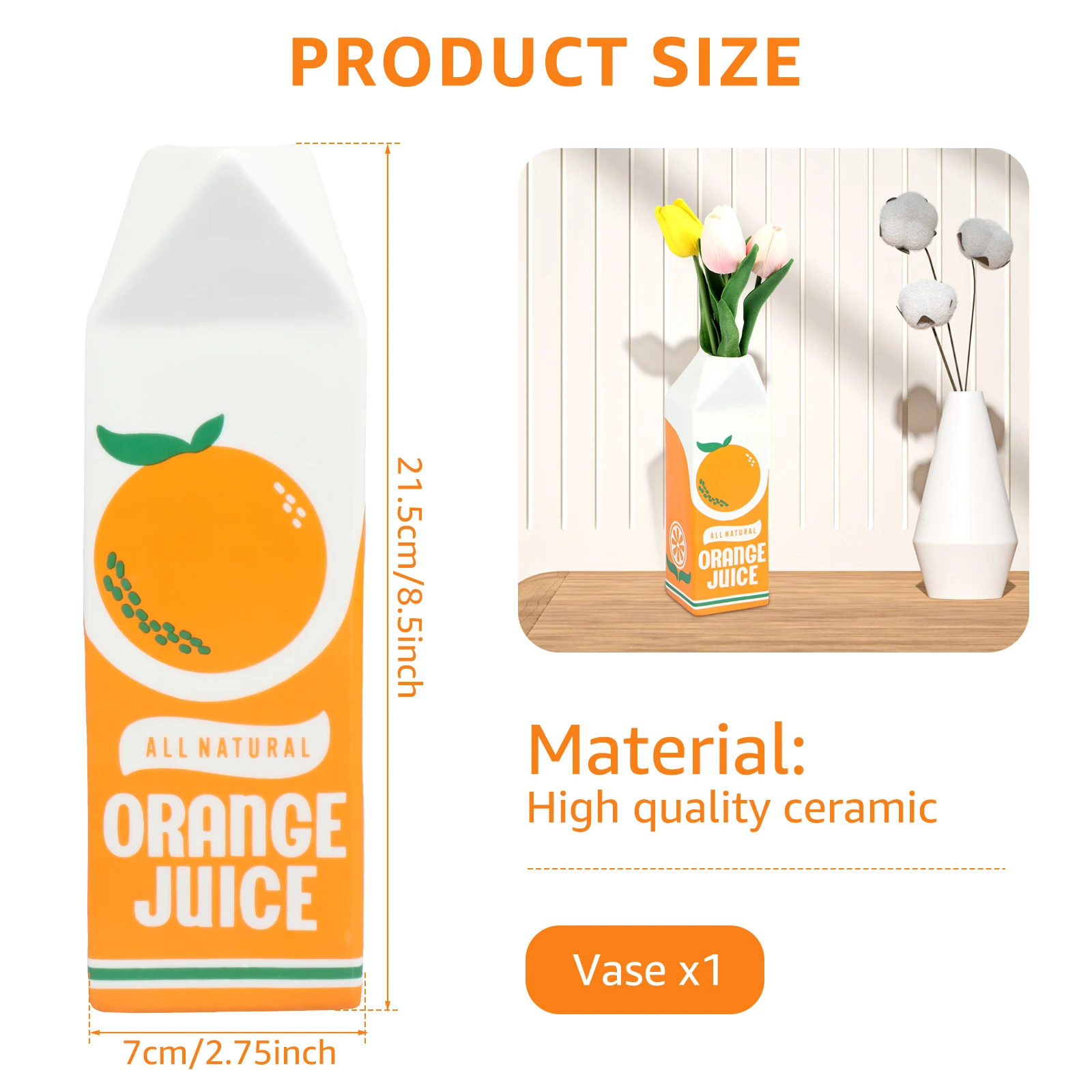 Orange Juice Vase Vintage Box Cute Creative Flower Vases Decor Cute Ceramic Vase Multipurpose Decorative Vase for Living Room