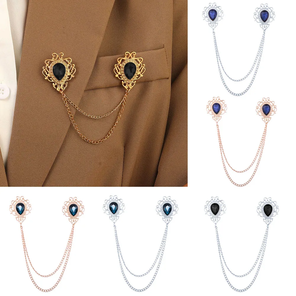 Venda quente europeu americano tribunal lágrima forma colar corrente broche masculino borla broche camisa colar decoração botão agulha