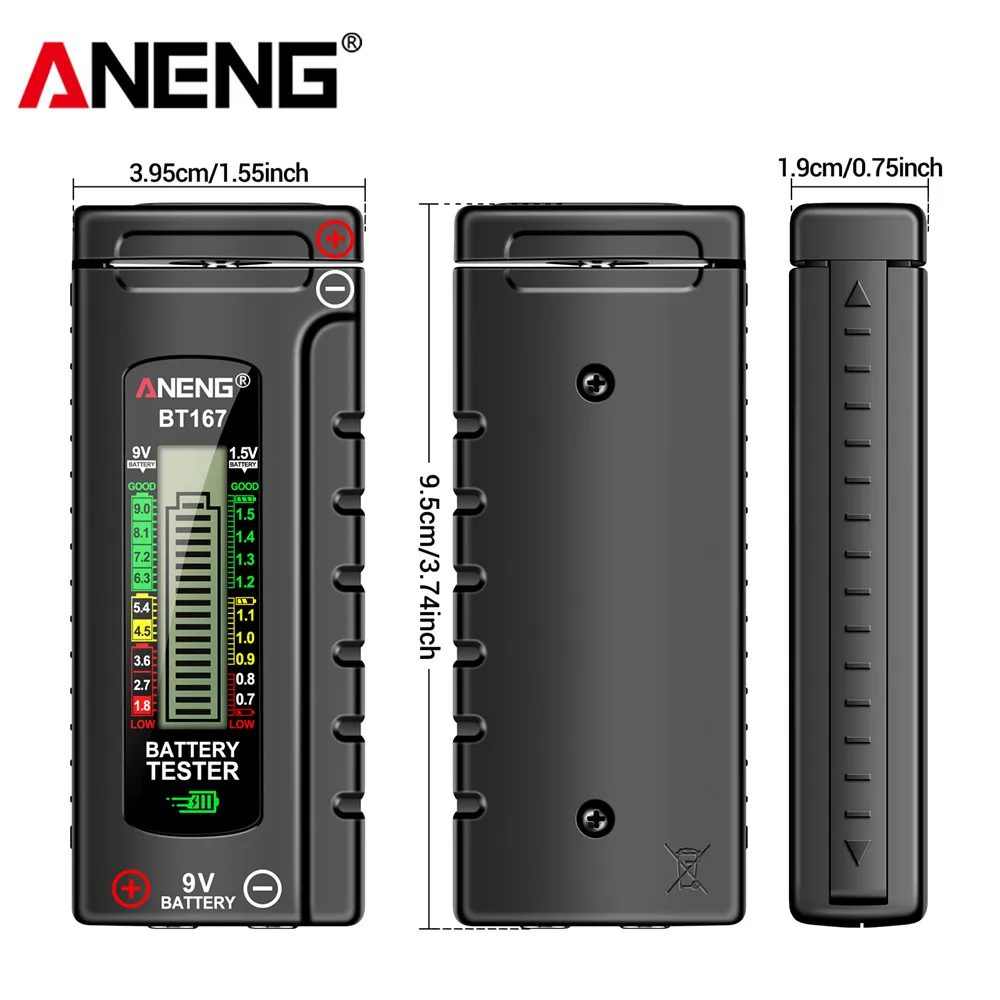 AA AAA 9V 버튼 용 조정 가능한 배터리 테스터 볼트 검사기 다중 크기 범용 배터리 테스터 전압 측정기 도구
