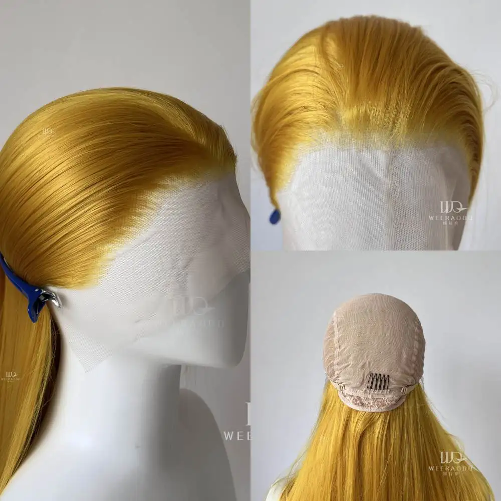 

Bright Gold Front Wig Women 26 Inch Long Straight 13*4 Lace Wigs High Quality Synthetic Lace Wigs Natural Looking for Cosplay