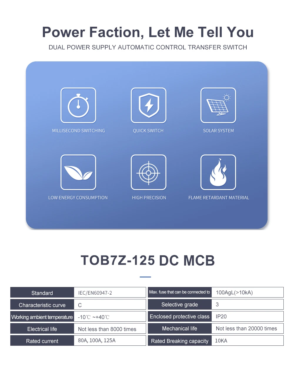 TOMZN 2P 1000V DC MCB TOMZN 80A 100A 125A Leistungsschalter PV-System C-Kurve Batterie-Hauptschalter – Detail 2
