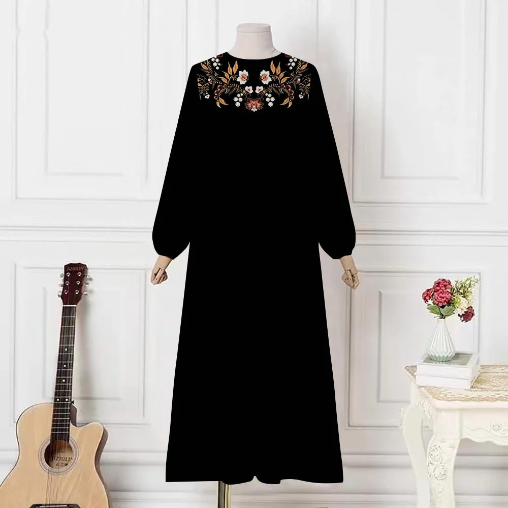 Casual oversize o-collo manica lunga musulmano Abaya Ramadan abbigliamento islamico abito Abaya 2024 Dubai caftano turco Maxi abiti