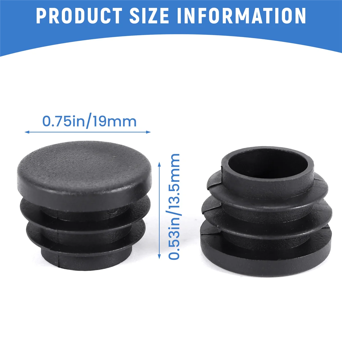 Round Table Chair Leg Tube Pipe Insert End Cap 19mm Dia 30pcs Black