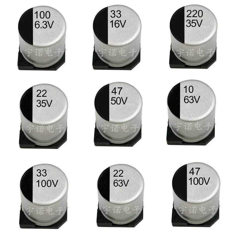 10pcs SMD 6.3V 10V 16V 25V 35V 50V Aluminum Electrolytic Capacitor 1UF ~ 10UF 22UF 33UF 47UF 100UF 220UF 330UF 470UF