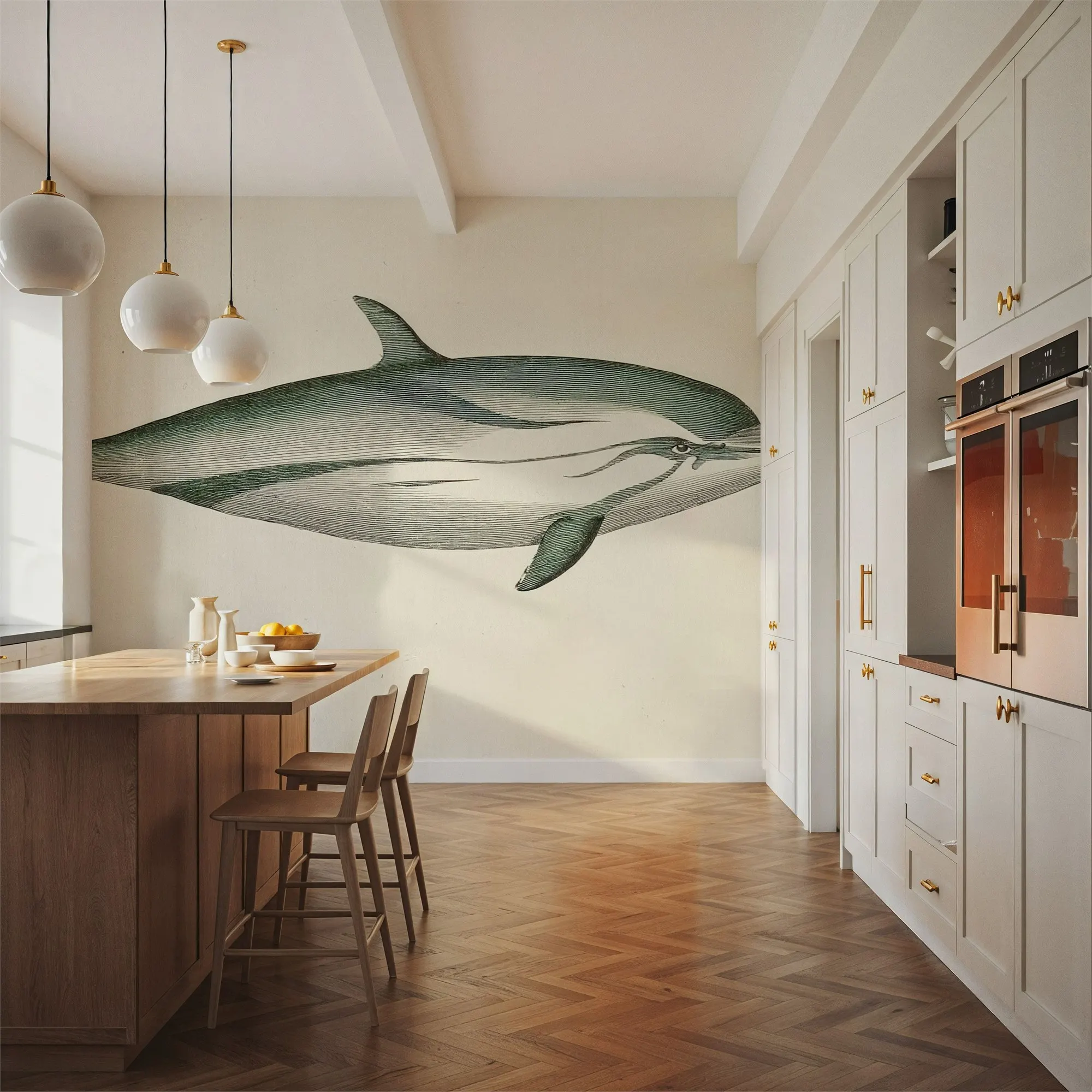 Striped Dolphin Made to Measure Mural Wallpaper for Bedroom