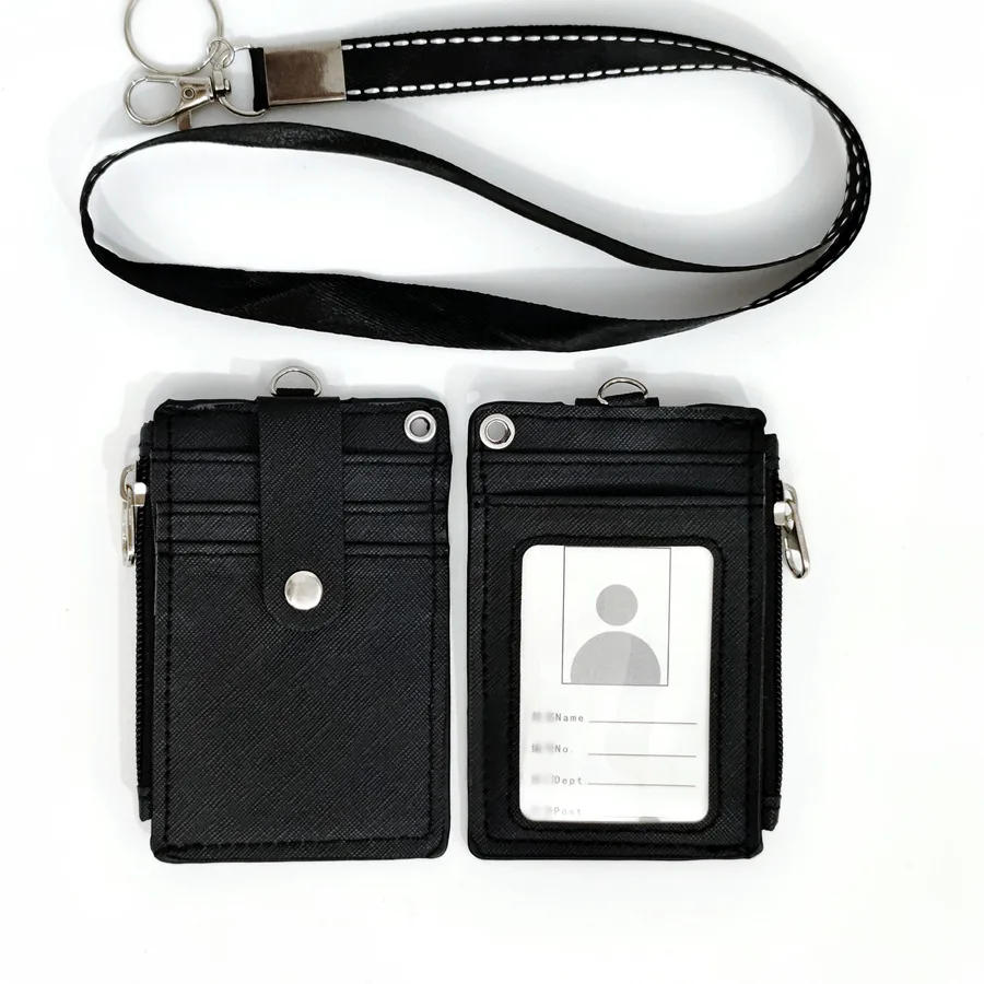 1Piece Neck Hanging Zipper Card Storage Box PU Leather Portable Lightweight Card Holder Teacher Student Work Supplies