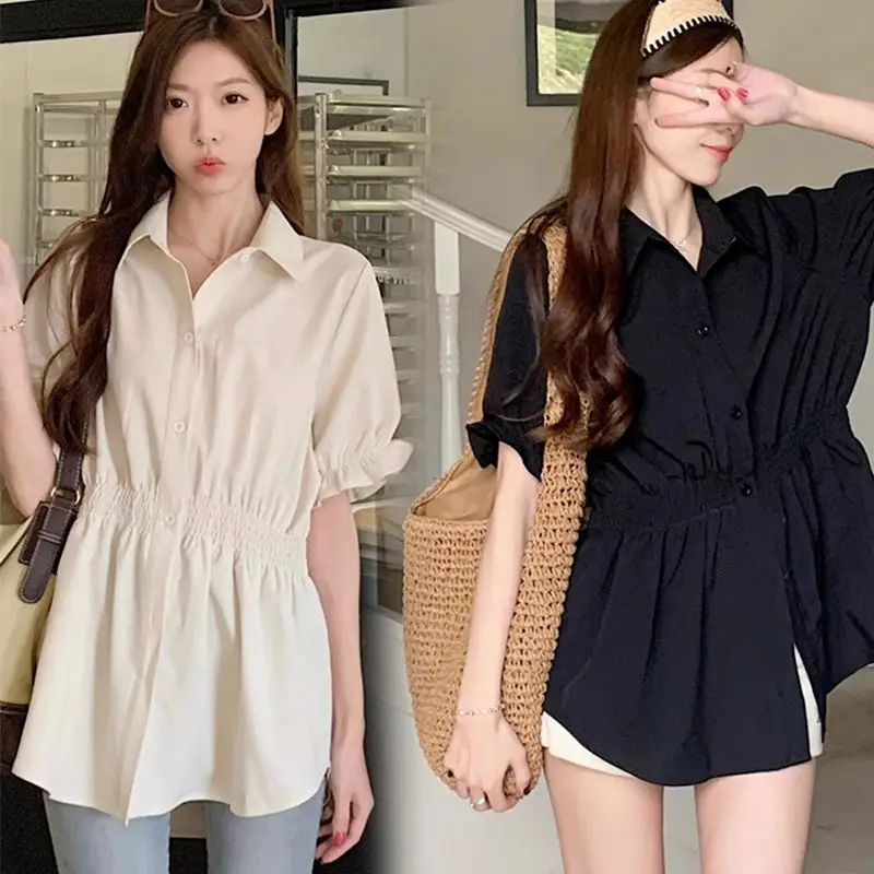 Plus Size Feminino Or Sve irt Verão Novo Sle Emagrecer Cintura Gola Abotoada Casual irt Capa Barriga para Rechonchudo...