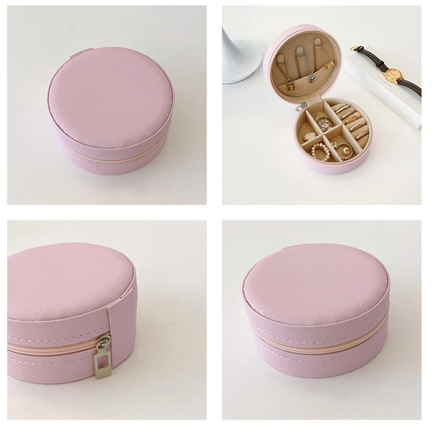 Mini Jewelry Storage Box Portable Travel Jewelry Box Round Ring Bag Women's Earrings Bracelet Decorative Girls New Makeup Bag