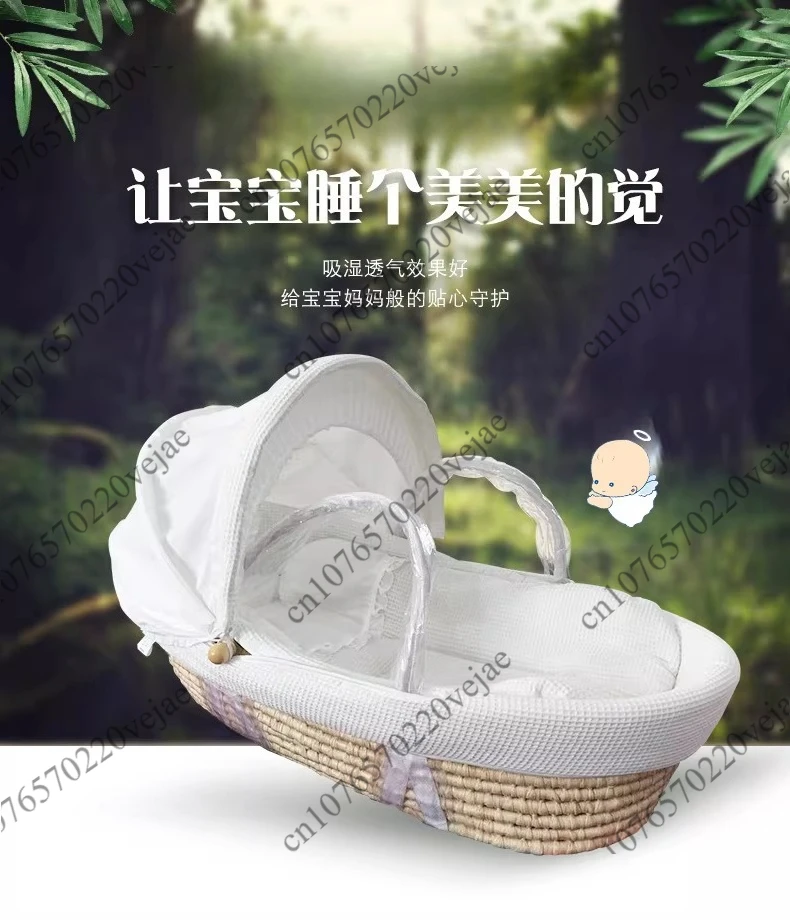 Moses Cradle Handheld Frame Cotton Rope Woven Crib Cloth Strip Woven Newborn Handbasket