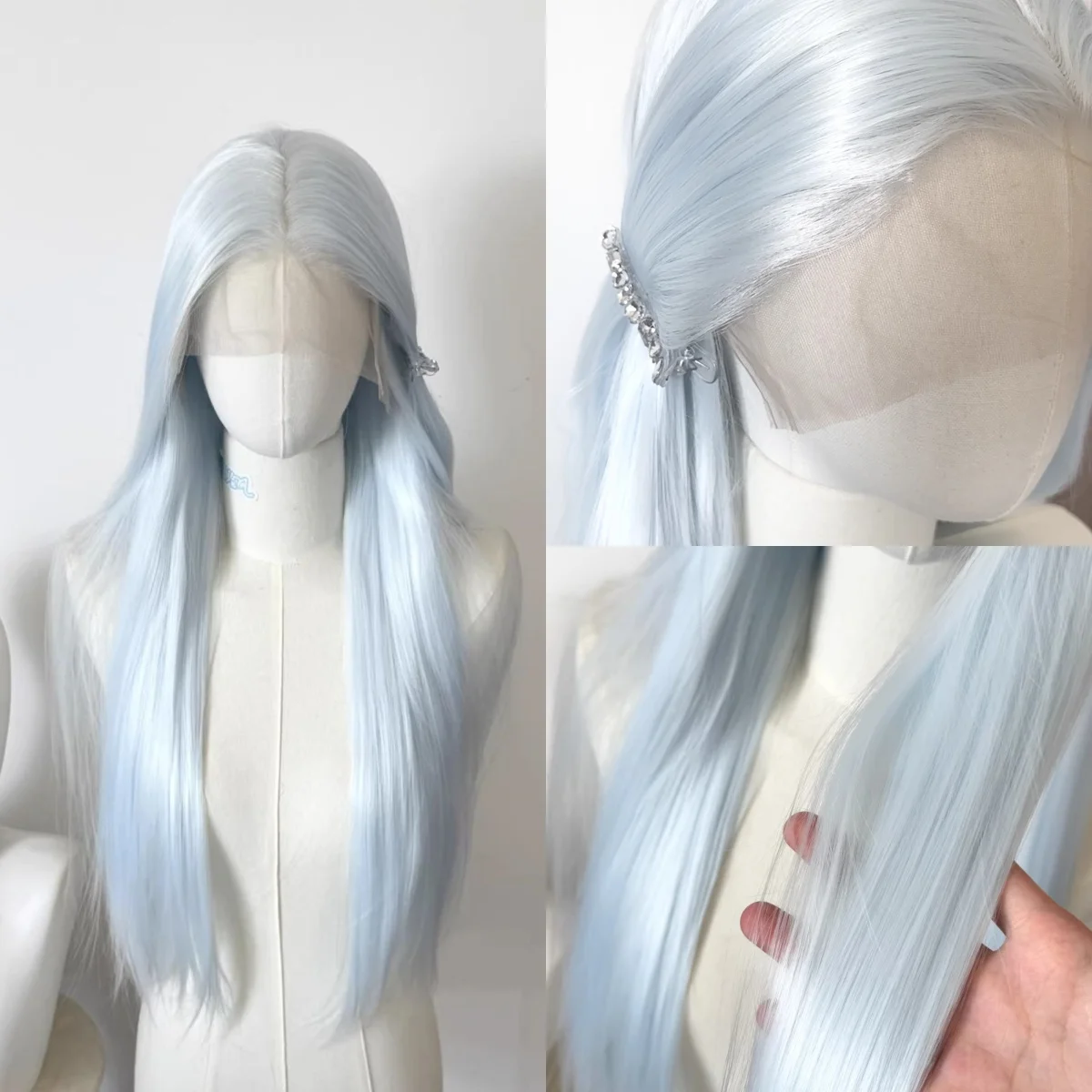 

White Blue Lace Front Wig for Women 13x4 HD 26inch Long Straight Hair Wig Synthetic Lace Wigs Lace Front Frontal for Cosplay