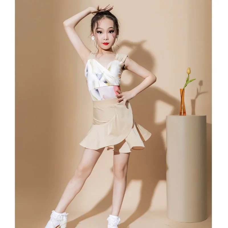 

Весенне-летняя новая одежда для латинских танцев для девочек, детская одежда для выступлений, одежда для выступлений с разрезом, танцевальные юбки