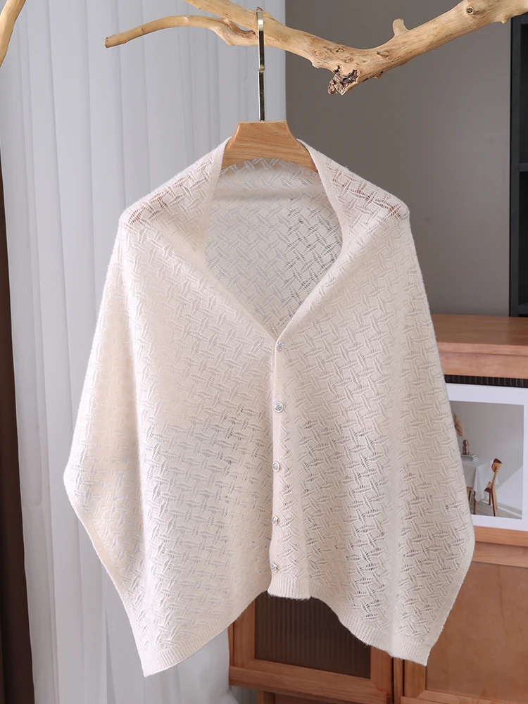 

Женская шаль из 100% шерсти, полый тонкий шарф, внешний плащ двойного назначения, вязаный кардиган с защитой плеч, шаль с кондиционером