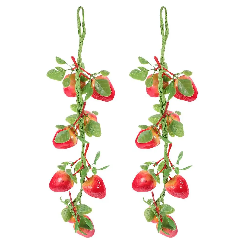 2 Pcs Berry Garland Artificial Fruit Creative Decoration Fake Wall Ornaments Fruits Simulated Red Hanging Simulation