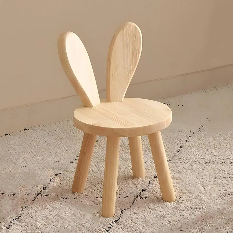 مقعد من الخشب الصلب مسند ظهر مقعد منخفض مقعد إبداعي لغرفة المعيشة المنزلية مقعد تغيير الأحذية لغرفة النوم للأطفال آذان أرنب على شكل حيوان