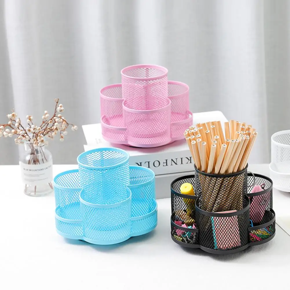 Rotating Pen Holder 360-degree Rotation Sturdy Fine Workmanship Access Smooth Large Capacity Metal Rotating Makeup Brush Bucket