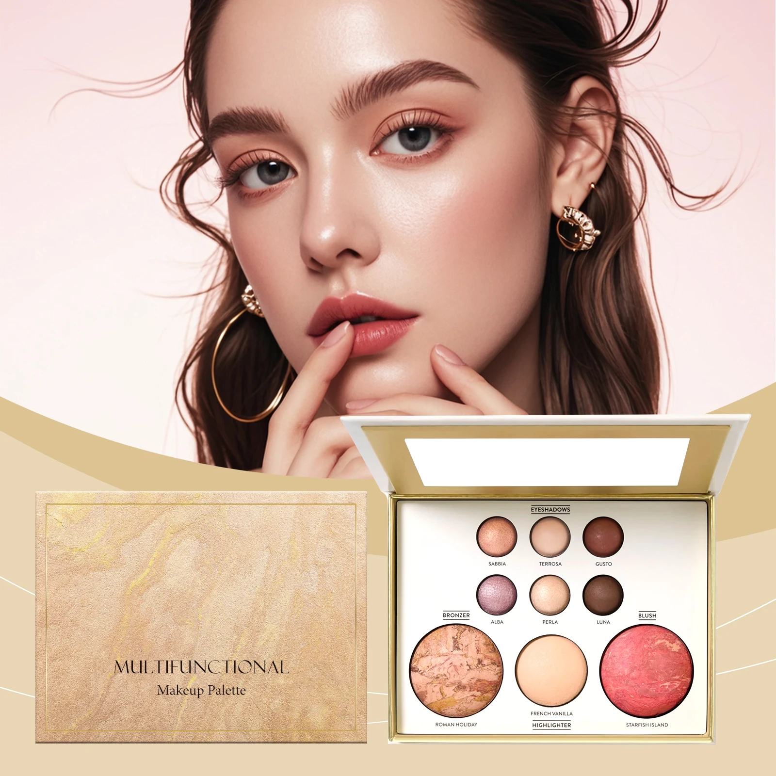 Make-up-Palette Lidschatten Highlighter Rouge Bronzer All-in-One Gesichtspalette Schimmer Matt Reisegröße Kosmetik-Set Urlaubsgeschenk