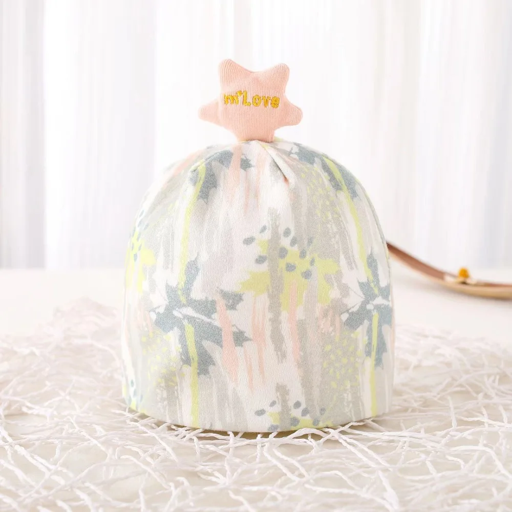 

Windproof Print Boneless Muslin Hats Cartoon Bear 0-3 Months Baby Fetal Cap Elastic Soft Newborn Hats Hospital