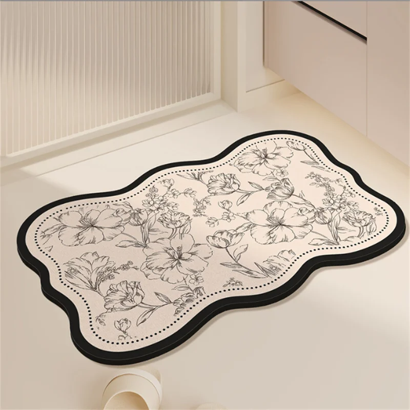 

black&white flower Thick Soft Bathroom Mat Multi-Color Diatomaceous Earth Absorbent Quick Drying Entrance Floor Pad Anti-Slip