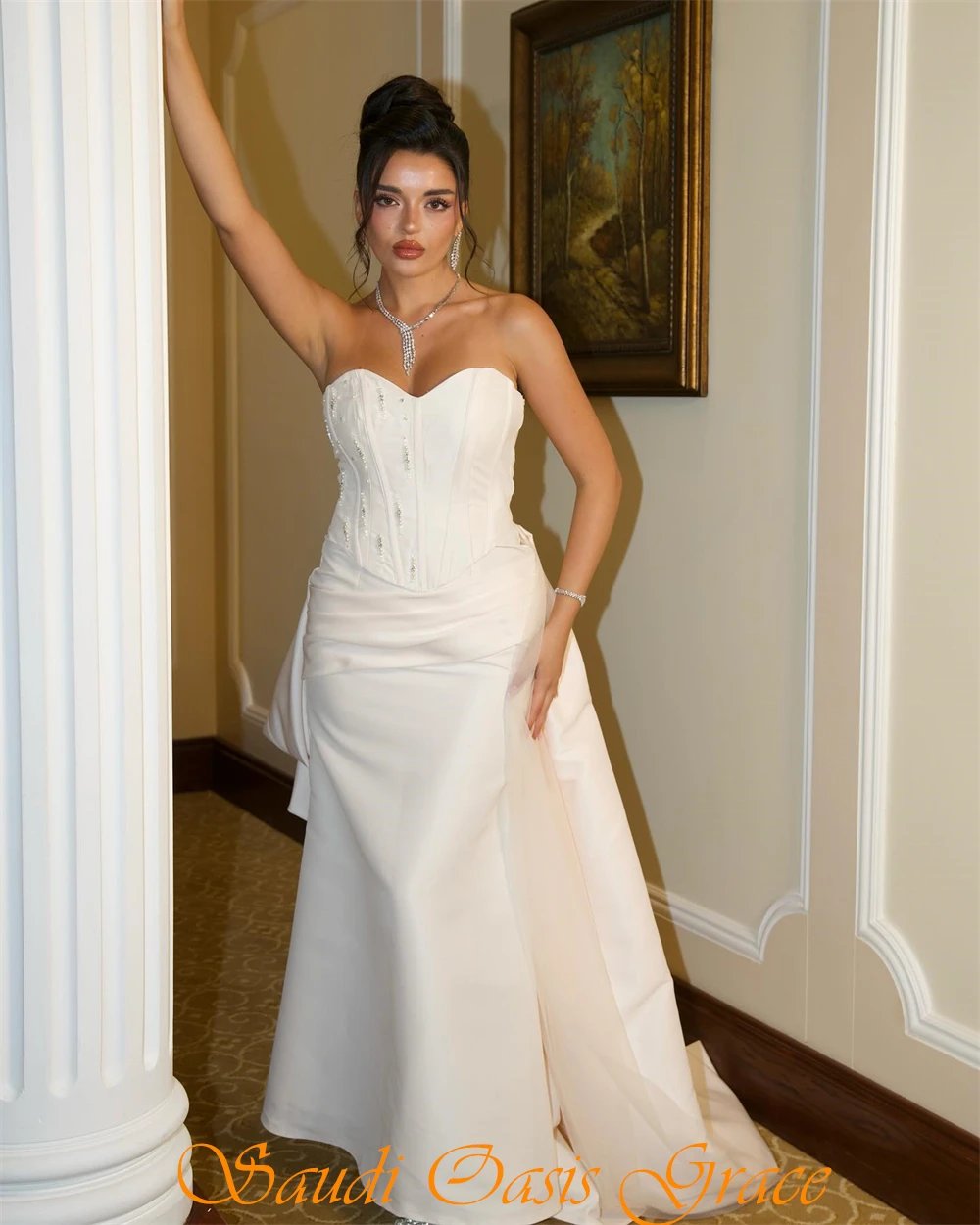 تخصيص بسيط البيج الساتان مساء اللباس الرسمي الحبيب أكمام فساتين المشاهير مثير حورية البحر قطار المحكمة حزب فساتين