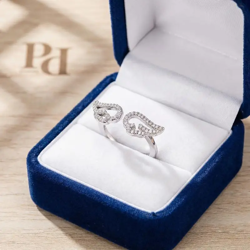 Engelsflügel-Mikro-Intarsien-Ring mit Hohlmuster, Verstellbarer Öffnungsring für Damen, Fingerschmuck, Geschenke – Detail 3