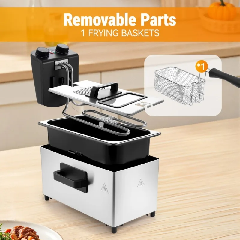 

Stainless steel electric frying pan with 3 frying baskets time and temperature control lid kitchen cooking equipment