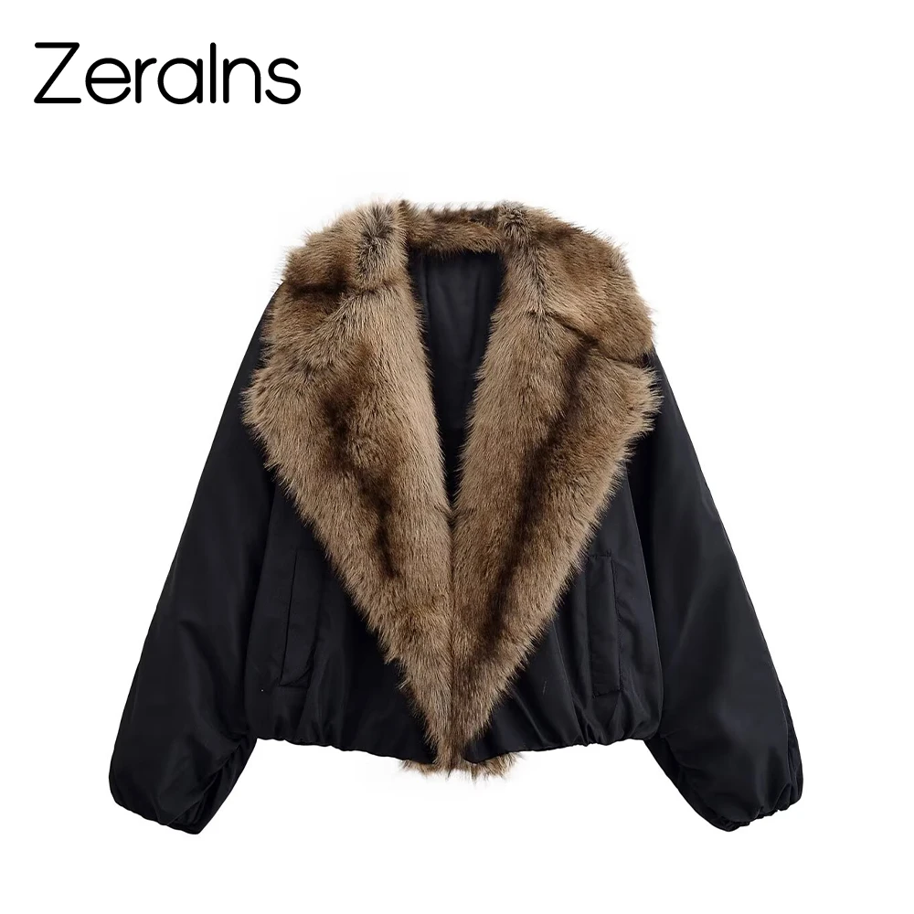 

ZERAINS Winter New Women's Fashion Style Simple Artificial Fur Effect Collar Coat Coat Jacket Cotton Jacket