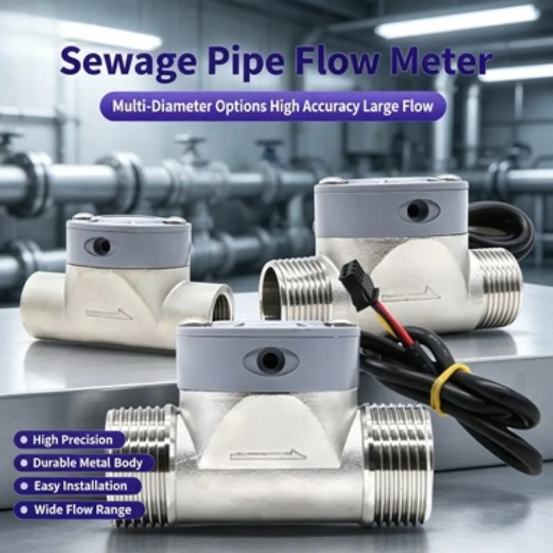 Large Pipe Hall Water Flow Sensor Stainless Steel Liquid Flowmeter 4 Branch Port For Sewage Pipeline Industrial Wastewater
