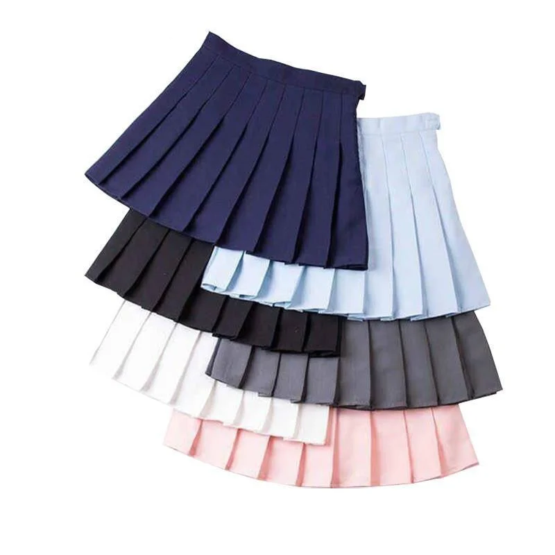 Preppy Pleated Skirt Girls Streetwear A Line Tennis Skirt High Waist Korean Red Pink Blue Mini Jupe Femme Navy Blue Women Skirts