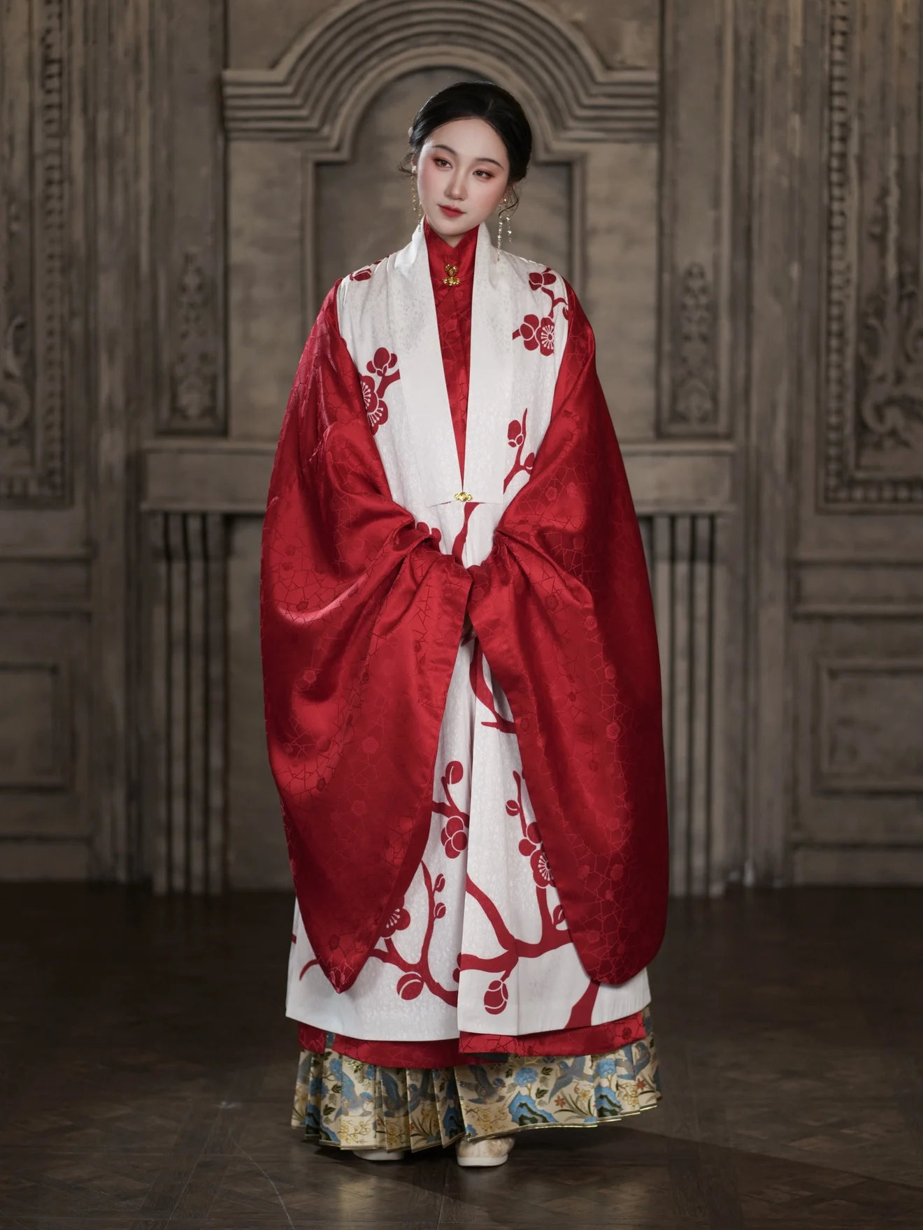 

Красный воротник-стойка, наклонный S Ming Dynas Long irt для поездок на работу, свободный крой, длинное све, цельное волокно из полиэфирного волокна