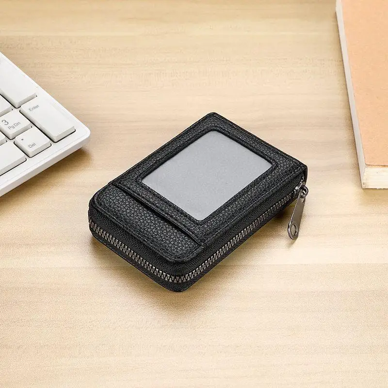 1PC Portable Vertical Zipper Short Business Card Holder Bank Card Wallet for Men & Women Office Daily